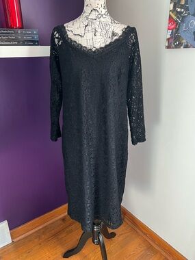 Lane Bryant Black Lace Long Sleeve V-Neck Dress
